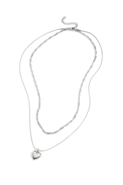 Elegant Multi-Layered Heart Necklace - Silver & Gold