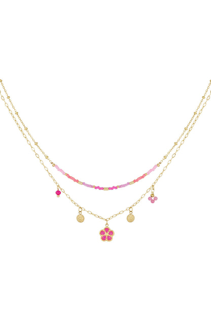 Elegant Multi-Layered Green & Fuchsia Necklace