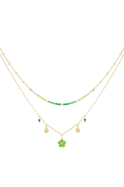 Elegant Multi-Layered Green & Fuchsia Necklace