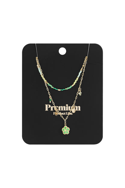 Elegant Multi-Layered Green & Fuchsia Necklace