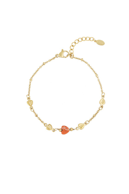 Charming Heart Stainless Steel Bracelet in Green and Orange