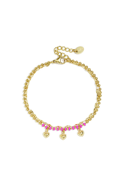 Elegant Gold Multi-Layered Heart Charm Bracelet